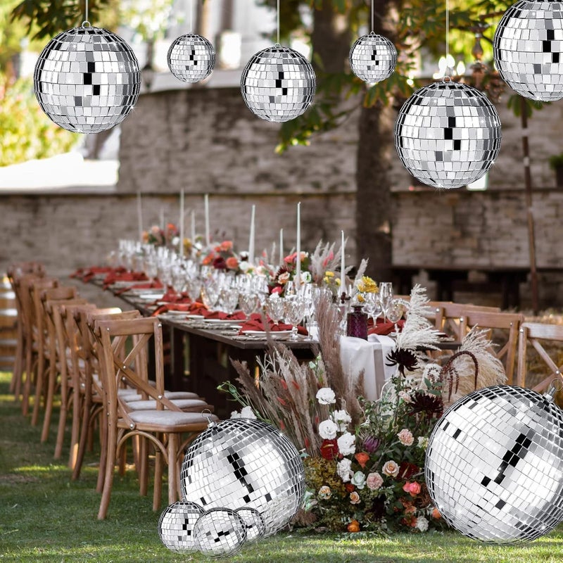 Hoolerry 65 Pcs Disco Balls Decorations Assorted Size Disco Ball Ornament Reflective Hanging Mirror Ball Mini Large Silver Balls for Christmas Party Wedding Dance Ballroom Stage(8/4/ 3.2/2.4/1.6/0.8 in) - Image 5